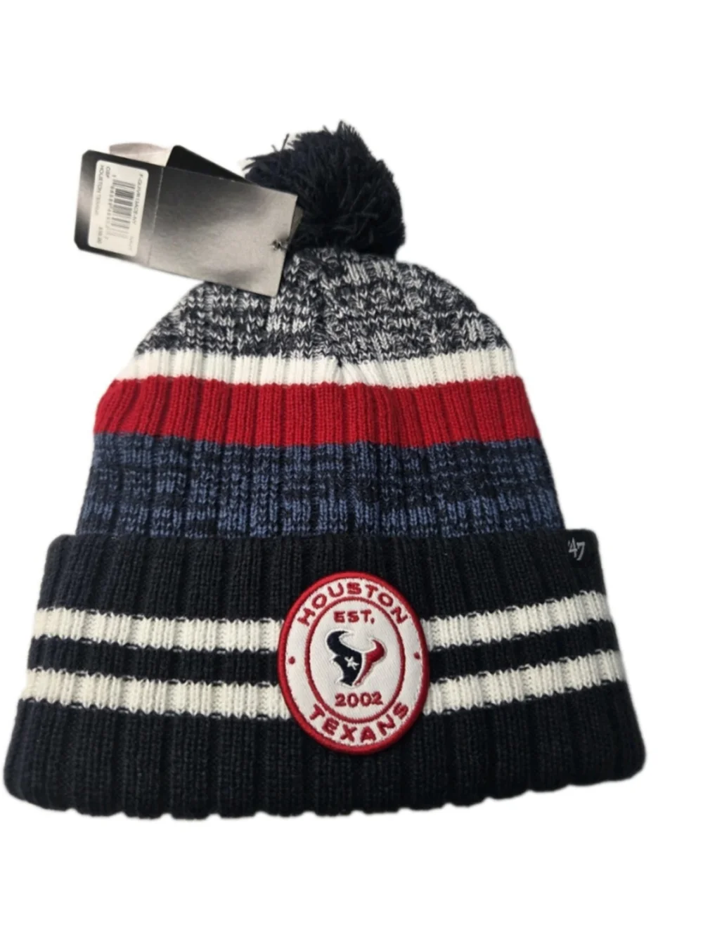47 Houston Texans Quiver Cuffed Pom Knit Beanie Navy Red White NWT #19